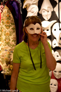 Sharon trying on masks